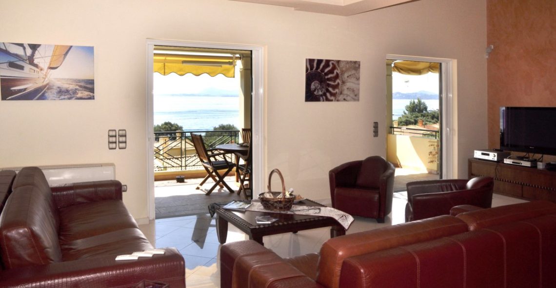 The view of barbati beach from Aeolos villa lounge