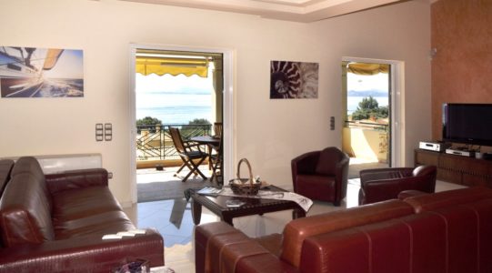 The view of barbati beach from Aeolos villa lounge